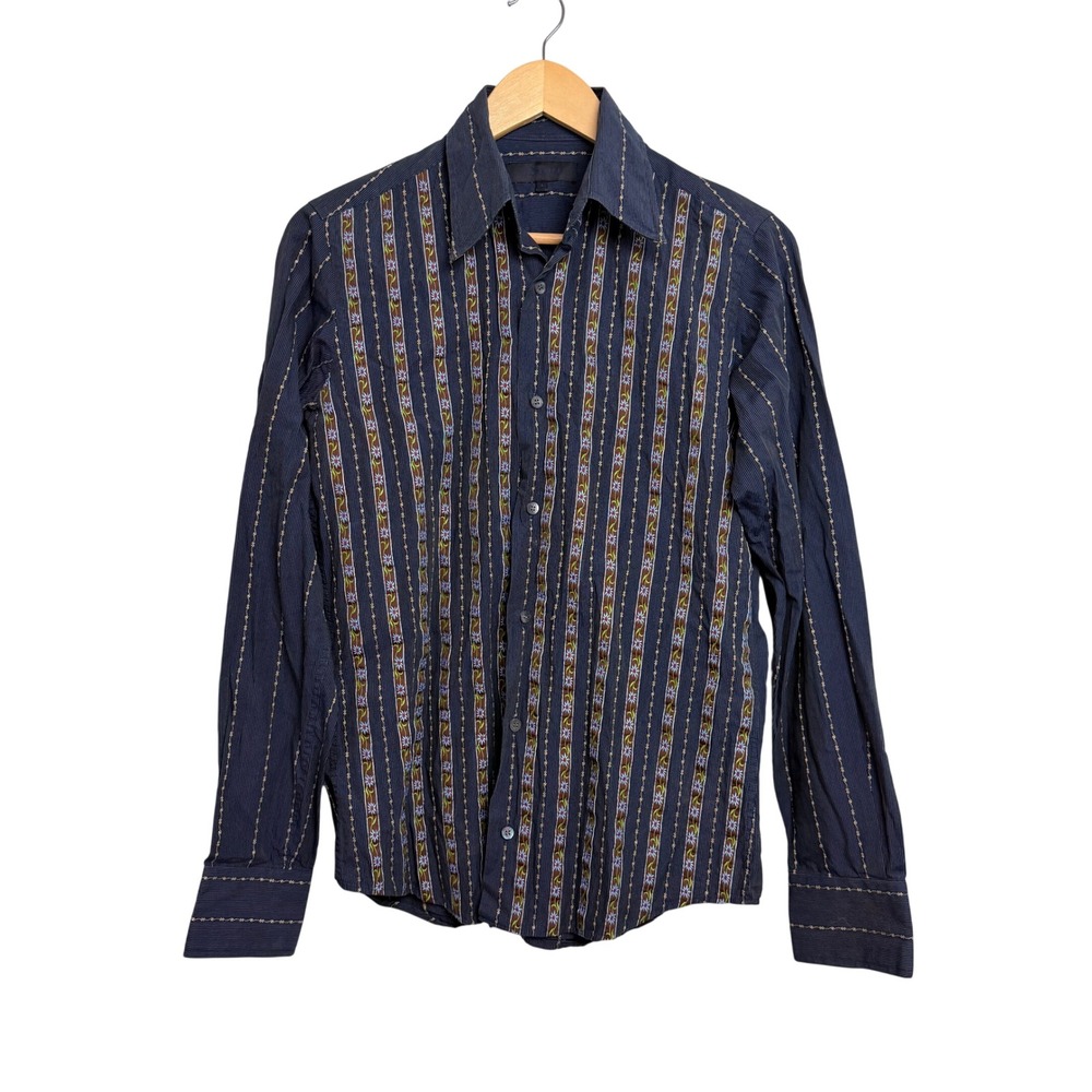 Ted Baker Mens Black Pinstripe Floral Button Down Shirt 2 Small Medium Turkey